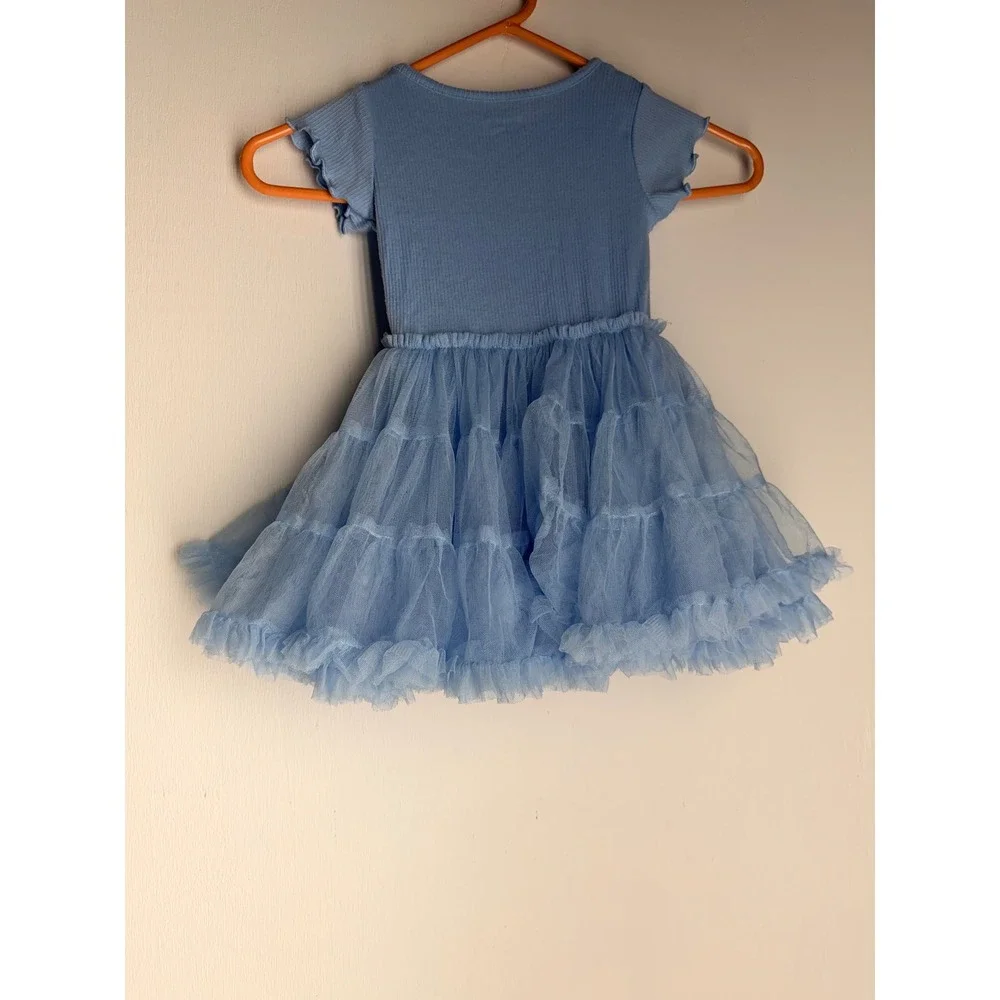 Bluey Toddler Girls Blue Tutu Dress Butterfly Graphic Tulle Skirt Ribbed Top